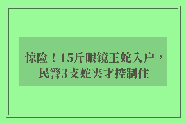 惊险！15斤眼镜王蛇入户，民警3支蛇夹才控制住