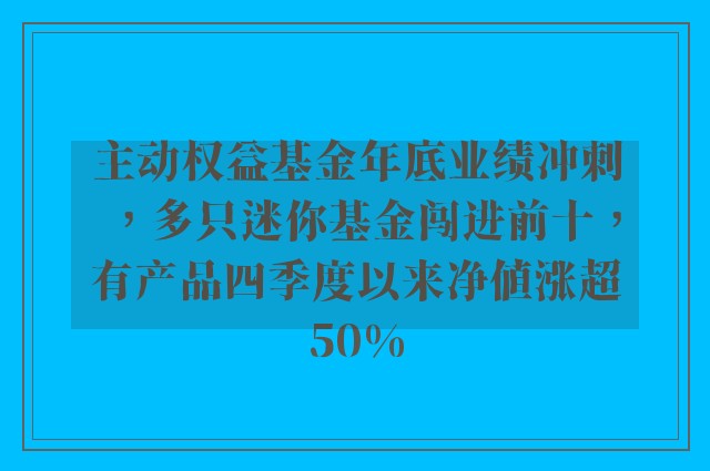 主动权益基金年底业绩冲刺，多只迷你基金闯进前十，有产品四季度以来净值涨超50%