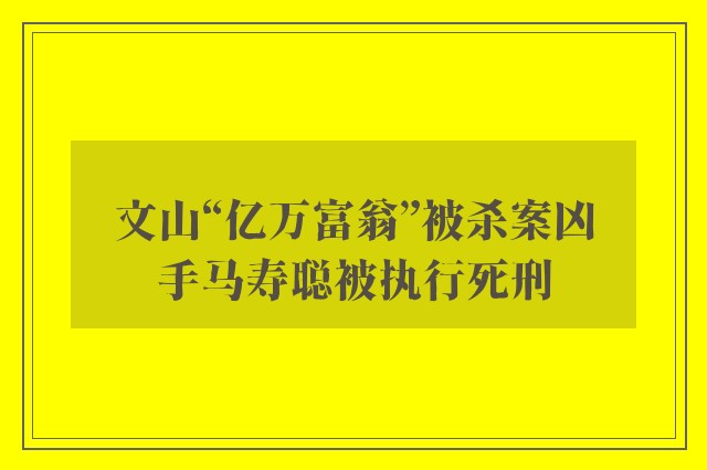 文山“亿万富翁”被杀案凶手马寿聪被执行死刑