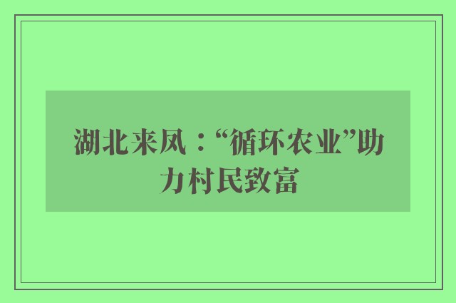 湖北来凤：“循环农业”助力村民致富