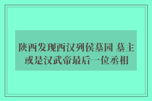 陕西发现西汉列侯墓园 墓主或是汉武帝最后一位丞相