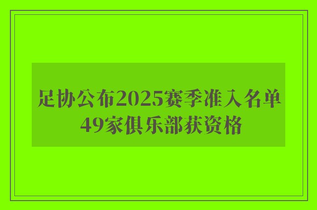 足协公布2025赛季准入名单 49家俱乐部获资格